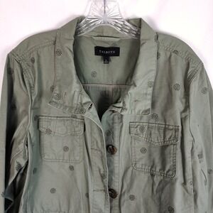 Talbots XL Green Embroidered Floral‎ Cotton Utility Jacket Outdoor Military Coat